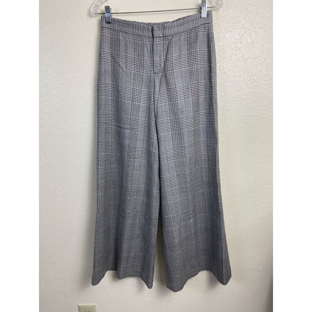Banana Republic Stretch Gray Wool Plaid Wide Leg Pants Women size 2 Trouser